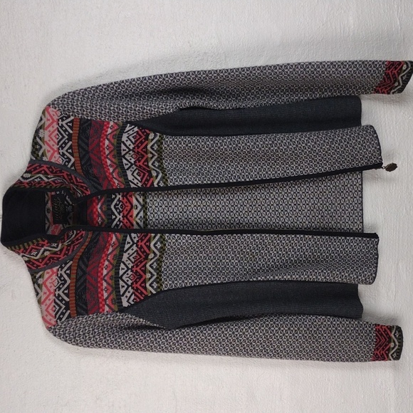 Icelandic Design Grey Fair Isle Wool Long Sleeve Full Zip Cardigan Sweater - Picture 5 of 15